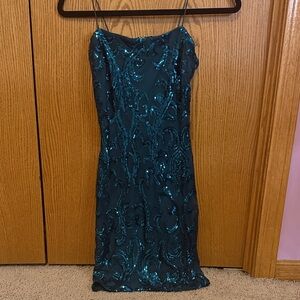 Windsor Teal Sequin Midi Slip Dress